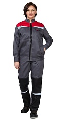 Костюм женский Профессионал куртка, брюки серый/красный/чёрный 